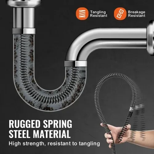 VEVOR Rohrreinigungsspirale 30 m x 16 mm, professionelles Rohrreinigungskabel mit 7 Schneidern für 20-100 mm Rohre, Hohlkern-Kanalisationsspirale für Spüle, Bodenablauf, Toilette – Bild 2