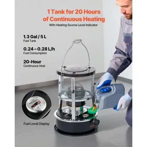 VEVOR 9000 BTU tragbarer Petroleumofen, 2-in-1 Heizofen mit Kochenfunktion, einstellbarer Höhe & Flamme, für Innenräume & Outdoor, Camping, Jagd, Kochen, Zuhause, Garage, Schwarz – Bild 2