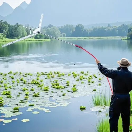 VEVOR Teichrechen, Wasser Unkrautrechen mit 157 cm max. Schnittbreite, Stahlklingen, See-Unkrautschneider mit 9 m Nylonseil, Seerechen zum Entfernen von Rohrkolben, Schilf, Seerosenblätter – Bild 7