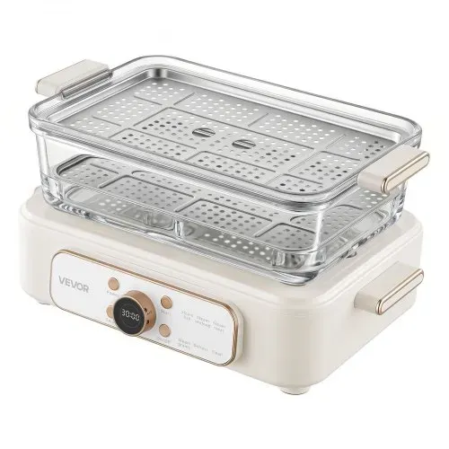 VEVOR Elektrischer Dampfgarer 6 L mit 2 Garebenen Glas 1200 W Weiß, Gemüse- und Speisegarer für 1–3 Personen mit Voreingestellten Programmen und Startzeitvorwahl, für Gemüse, Meeresfrüchte und Reis – Bild 8