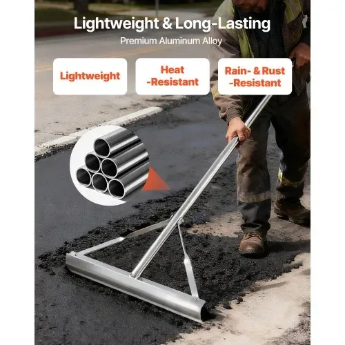 VEVOR Teerverteiler 508 mm, Teerschieber aus Alu, Splittschieber mit 1510 mm Griff, Asphaltrechen-Werkzeug zum Einebnen von Asphalt und Land, Betonpflasterung, Sandglättung, keine Zähne – Bild 3