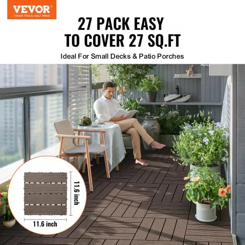 VEVOR Terrassenfliesen, 27er-Set, Balkonfliesen 295 x 295 mm, Klickfliesen, wasserdichter Kunststoff-Bodenbelag für den Außenbereich, Terrassenbodenbelag für Veranda, Pool, Balkon, Dunkelbraun VEVOR Terrassenfliesen, 27er-Set, Balkonfliesen 295 x 295 mm, Klickfliesen, wasserdichter Kunststoff-Bodenbelag für den Außenbereich, Terrassenbodenbelag für Veranda, Pool, Balkon, Dunkelbraun