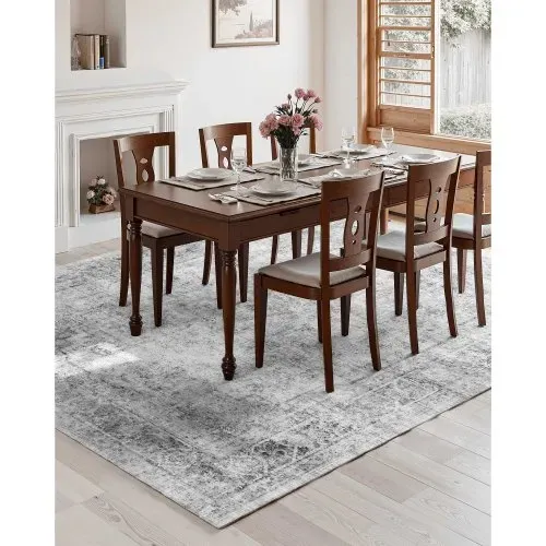 VEVOR Wohnzimmerteppich, 2743 x 3658 mm Kurzflor, waschbarer Flächenteppich im Boho-Stil, rutschfester Teppich, Innenmatte für Schlafzimmer, Wohnzimmer, Kinderzimmer, Büro, grau – Bild 4