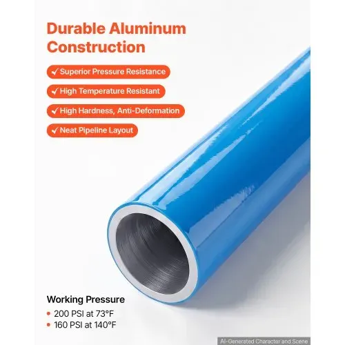 VEVOR Druckluftschlauch-Satz 24 Stk. Druckluftrohre 27,6m x 17,3mm Innen, Kompressorschlauch für Werkstatt Garage & Fabirk, Rohrsatz aus Aluminium, Max. 2 MPa Betriebsdruck, inkl. Zubehör-Set, Blau – Bild 4