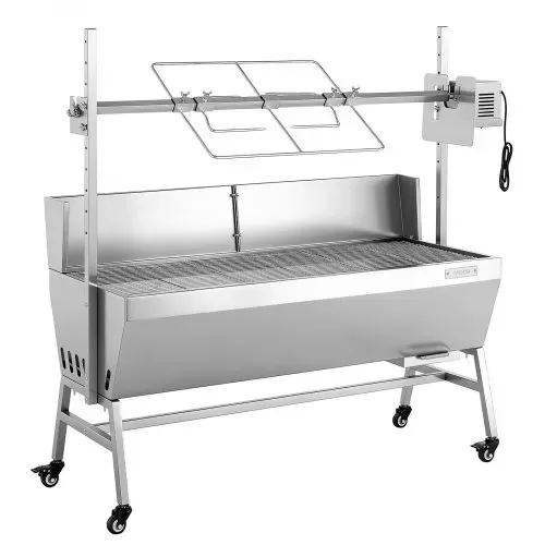 VEVOR Drehspießgrill 38 W Spanferkelgrill Lammgrill Holzkohlegrill (1218 mm Grilllänge) mit 60 kg Tragkraft & Rädern & 4-facher Höhenverstellung & Schutzblech, Elektrogrill-Set für Camping – Bild 9