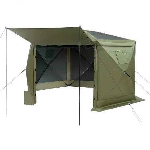 VEVOR Pop-up-Pavillon, 3,6x3,6 m, großes 6-seitiges Campingzelt mit abnehmbarem Dach & Tragetasche, Partyzelt, Sonnenschutz für 8-10 Personen, für Garten & Terrasse, Grün – Bild 10