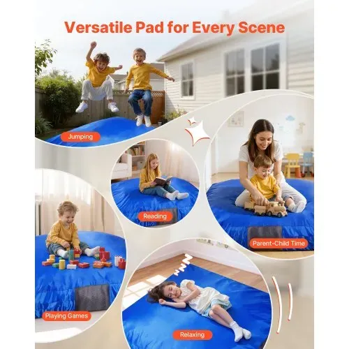 VEVOR Crashpad 150 x 150 cm, Kindermatte mit Schaumstoffblöcken & Waschbarem Bezug, Weiche Schaumstoff-Landezone, Fallschutzmatte, Ausstattung für Sinnesräume zum Springen Entspannen Spielen Blau – Bild 2