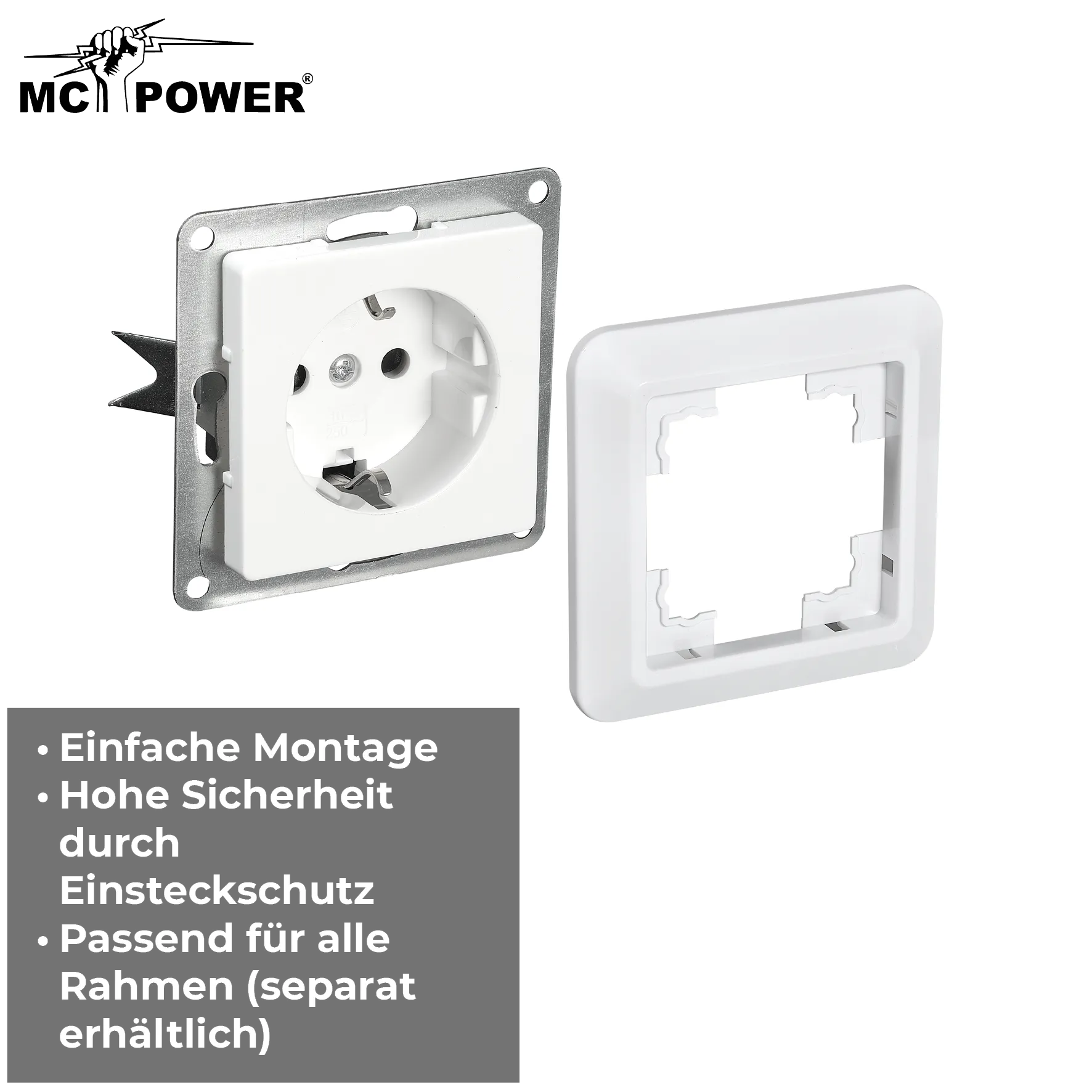 Schutzkontakt-Steckdose McPower ''Cup'', 250V~/16A, UP, Steckanschluss, weiß – Bild 5