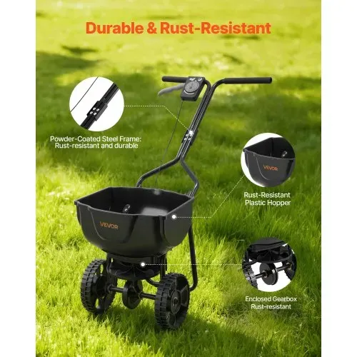 VEVOR Streuwagen 6,8 kg Fassungsvermögen, Düngerstreuer 3 m Streubreite, Schleuderstreuer mit 25,4 cm Reifen, einstellbarer Streumenge, Staatsgutstreuer für Dünger & Saatgut im Hausgarten – Bild 4