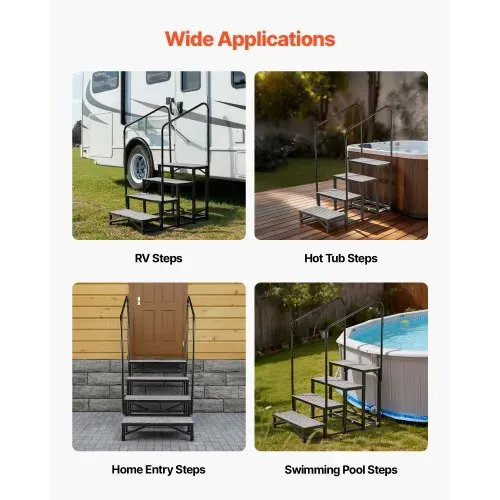 VEVOR Wohnmobiltreppe mit 2 Handläufen (4 Stufen), Standtreppe mit 300 kg Tragkraft, Außentreppe mit Rutschfester Matte für Senioren/Haustiere, Trittstufe für Camper, Mobilheim, Veranda, Pool und Spa – Bild 5