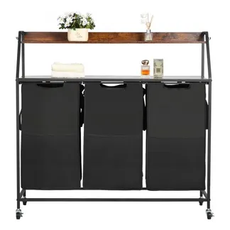 VEVOR Wäschekorb Wäschesortierer mit 3 Fächern (600D Oxfordstoff) & Holztischplatte, Wäschesammler auf Rollen mit Leiterregalen, Wäschetrenner Wäsche-Sortiersystem für schmutzige Kleidung VEVOR Wäschekorb Wäschesortierer mit 3 Fächern (600D Oxfordstoff) & Holztischplatte, Wäschesammler auf Rollen mit Leiterregalen, Wäschetrenner Wäsche-Sortiersystem für schmutzige Kleidung