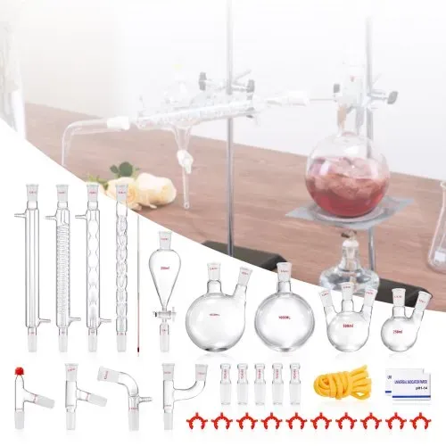 VEVOR Labor-Destillationsset, 3,3-Boro-Laborglas-Destillationsset mit 24- und 40-Verbindungen, 1000-ml-Destillationsgeräte-Set für Ätherische Öle, 32-teiliges Set mit Glaswaren – Bild 7