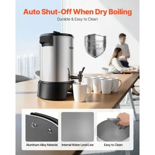 VEVOR Gewerbliche Kaffeemaschine, 30 Tassen, 4,5 l Heißgetränkespender mit tropffreiem Wasserhahn, 1190 W Schnellbrüh-Kaffeemaschine, automatische Temperaturregelung, für Catering, Partys, Kirchen und Restaurants – Bild 5