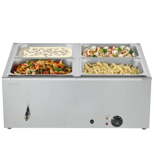 VEVOR kommerzieller Speisenwärmer (4 x 1/2 Größe Behälter), 1,5 kW elektrischer Wärmebehälter aus Edelstahl mit Abdeckung & Suppenkelle, Chafing Dishes für Catering Restaurant Party – Bild 10