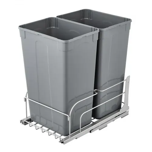 VEVOR ausziehbarer Abfallbehälter (50 Qt x2), doppelter Unterbau-Küchenabfallbehälter, Mülleimer mit Türsatz & Soft-Close-Schieberegler, für Küchenschrank Spüle unter der Theke (grau) – Bild 8