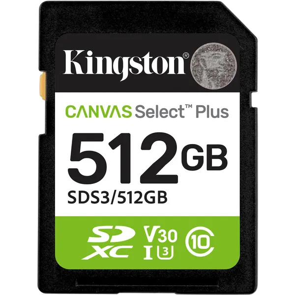 Kingston Technology 512GB SDXC Canvas Select Plus Gen3 150MB/s C10 UHS-I U3 V30 Kingston Technology 512GB SDXC Canvas Select Plus Gen3 150MB/s C10 UHS-I U3 V30