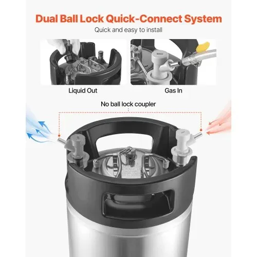 VEVOR Corny Keg Ball Lock Keg 19 L, SUS304 Cold Brew Eimer Fass mit zwei Gummigriffen & robustem Gummiboden, Brauausrüstung für Heimbraupartys Bar Bistro Restaurant Café, 1 Stk. – Bild 2