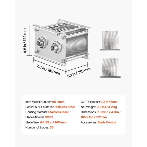VEVOR Ersatzklingensatz für Gewerbliche Fleischschneider 5 mm, Austauschklinge für Modell 90 Aufschnittmaschine, Edelstahl, Kammförmiges Klingen-Set Geeignet für Entbeintes Fleisch & Weiches Gemüse – Bild 6