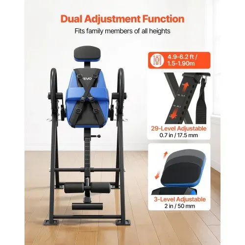 VEVOR Inversionsbank bis 136 kg, Inversionstisch mit Doppelrollenverriegelung, Mehrfach Verstellbarem Haltegurt und Ergonomischem Design, Streckbank zur Entlastung von Schultern, Nacken und Rücken – Bild 6
