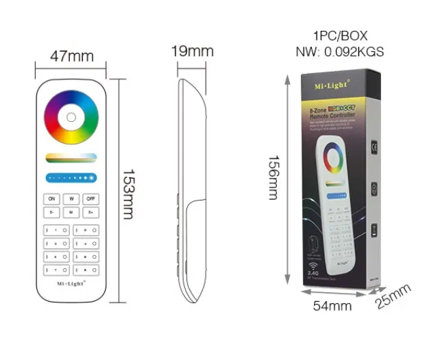 MiBoxer FUT089B LED Fernbedienung RGB-WW (RGB-CCT) 8 Zonen black – Bild 3