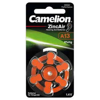 Knopfzelle CAMELION, A13, Zink-Luft, 6er-Blister Knopfzelle CAMELION, A13, Zink-Luft, 6er-Blister