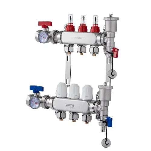 VEVOR 3-Zweig-Wärmeverteilungsverteiler, 1/2-Zoll-PEX-Rohrverteiler, Edelstahl-PEX-Verteiler für hydronische Fußbodenheizung, Wärmeverteilungs-PEX-Verteilersatz mit 1/2-Zoll-Adaptern im Lieferumfang enthalten – Bild 10