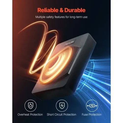 VEVOR Untersitz Auto Subwoofer 240 W 254 mm schlanker Auto Subwoofer unter dem Sitz Subsystem mit eingebautem Verstärker, Hoch-/Niedrigpegel-Eingang und Lautstärkeregler für SUVs Lkws – Bild 4
