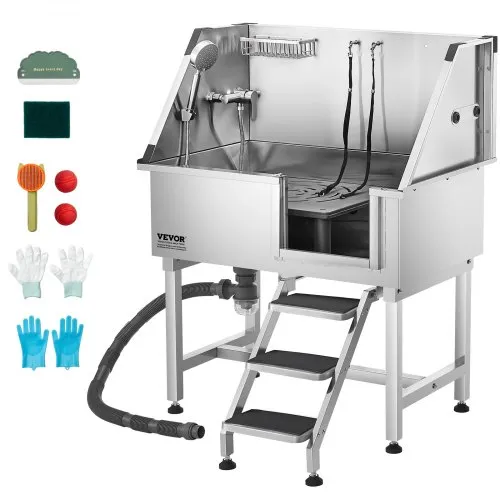 VEVOR Hundewaschstation aus Edelstahl, 961x620x1220 mm Tierpflegewanne mit Ablagetreppe, Wasserhahn, Duschkopf & Seifenhalter, für große, mittelgroße & kleine Haustiere (rechte Tür) VEVOR Hundewaschstation aus Edelstahl, 961x620x1220 mm Tierpflegewanne mit Ablagetreppe, Wasserhahn, Duschkopf & Seifenhalter, für große, mittelgroße & kleine Haustiere (rechte Tür)