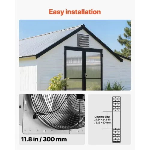 VEVOR 624 mm Abluftventilator mit Lamellen Industrie Wandventilator 136 W, Wandlüfter für Garage Gewächshaus Werkstatt, Stahlgehäuse, 11347 m³/h Lüftung, 1400 U/min Motor, Leiser Betrieb, Wandmontage – Bild 5