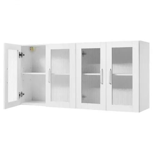 VEVOR Wandschrank für Waschküche, 2-stöckiger Wandhängeschrank mit verstellbarer Ablage, Küchenschrank mit 4 Türen, für Küche Bad Wäscherei, 122x30,x61 cm, 72,6 kg belastbarer Oberschrank – Bild 9