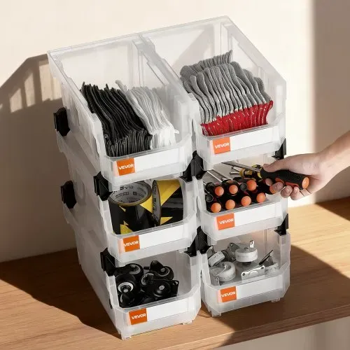 VEVOR Stapelboxen, 377 x 215 x 180 mm (6er-Pack), Sichtlagerboxen zum Organisieren & Aufbewahren, Sichtlagerkasten für Schränken, Garagen, Kleinteilen, Bürobedarf & anderem Zubehör, transparent – Bild 7