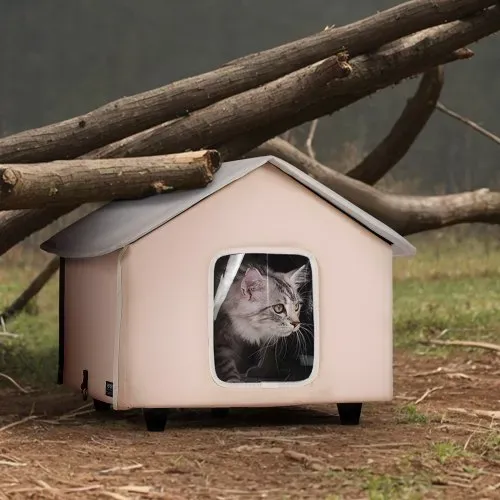 VEVOR Katzenhütte 52x48x47 cm, Katzenhaus 55 W, Katzenhöhle, Katzenunterschlupf aus 600D Oxford-Gewebe mit Beheiztem Kissen, Temperaturerhöhung bis 20 °C, für den Winter,Braun (Mitte) – Bild 7