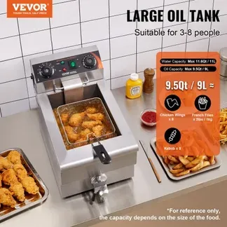 VEVOR kommerzielle Fritteuse, 1500 W elektrische Fritteuse mit Korb, 9 L Edelstahl Fritteuse mit Zeit- und Temperaturkontrolle, Überhitzungsschutz, Fritteuse für Küche Restaurant Café Bar VEVOR kommerzielle Fritteuse, 1500 W elektrische Fritteuse mit Korb, 9 L Edelstahl Fritteuse mit Zeit- und Temperaturkontrolle, Überhitzungsschutz, Fritteuse für Küche Restaurant Café Bar