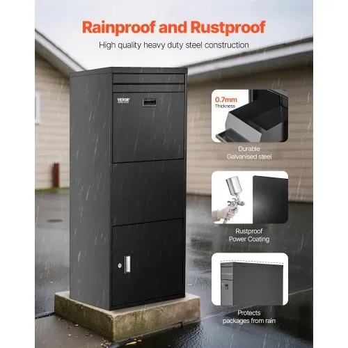 VEVOR Paketbriefkasten 1198x500x360 mm, Paketkasten mit Schloss, Paketbriefbox aus verzinktem Stahl mit Diebstahlschutzdesign, Packstation für Zuhause und das Büro, schwarz – Bild 2