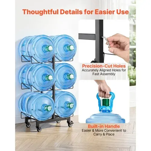 VEVOR Wasserflaschenhalter, 3-Stufig, Doppelreihen, für 6 Flaschen, Wasserkrugregal mit Rollen, Wasserspenderregal, Wasserflaschenregal Wasserbehälterregal für Küche, Büro & Wohnzimme – Bild 5
