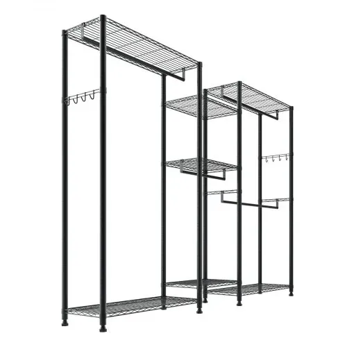VEVOR Kleiderständer Garderobenständer (verstellbar) mit 4 Kleiderstangen & 385,5 kg Tragkraft & 7 Regalen & 8 Haken, offener Kleiderschrank für Schlafzimmer Bekleidungsgeschäft Garderobe Flur – Bild 9