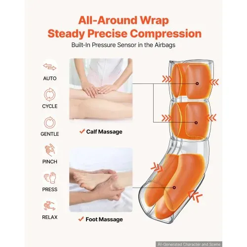 VEVOR Beinmassagegerät Lymphdrainage Gerät 3 Wärmestufen Luftkompression, für Tägliche Entspannung, 6 Modi 3 Massageintensitäten 3 Wadenvibrationsstufen, inkl. Aufbewahrungstasche & Netzteil, Schwarz – Bild 2