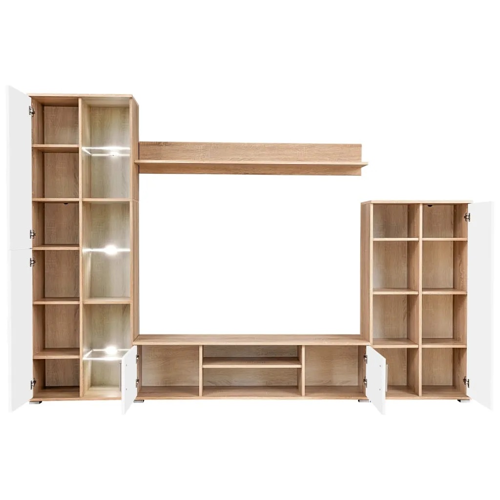 vidaXL TV-Wohnwand mit LED-Leuchten Sonoma Eiche und Weiß – Bild 3