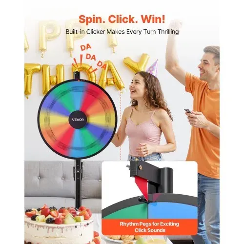 VEVOR Glückrad 24 Zoll Glücksrad zum Drehen 12 Slots Drehrad mit Ständer Abwischbarer Oberfläche & 2 Markern Höhenverstellbar Roulette-Spinner Glückspiel für Partys Kneipen Messen & Karneval – Bild 2