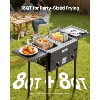 VEVOR Propan-Fritteuse Outdoor gewerbliche Fritteuse mit 2 Tanks (9 L x 2), Edelstahl-Kocher mit faltbarer Plattform & Doppelkorb & Wärmeregulierung, Standfritteusen für Restaurants Snackbars VEVOR Propan-Fritteuse Outdoor gewerbliche Fritteuse mit 2 Tanks (9 L x 2), Edelstahl-Kocher mit faltbarer Plattform & Doppelkorb & Wärmeregulierung, Standfritteusen für Restaurants Snackbars