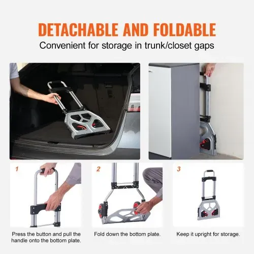 VEVOR Sackkarre Klappbar 80kg Transportkarre aus Aluminiumlegierung und Kunststoff Stapelkarre mit verstellbarem Griff 715-930mm Faltbarer Trolley inkl. Bindeseil kompakte Größe zum Verstauen – Bild 5