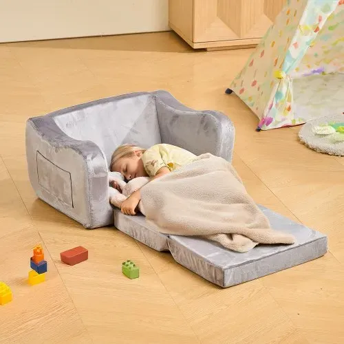 VEVOR Kindersofa Kindersessel aus 28D-Schwamm & kurzem Flor mit Armlehnen, waschbares Kindersofa, Kindercouch umwandelbares Schlafsofa Kleinkindersofa (M) für Spielzimmer Schlafzimmer Wohnzimmer Grau – Bild 7