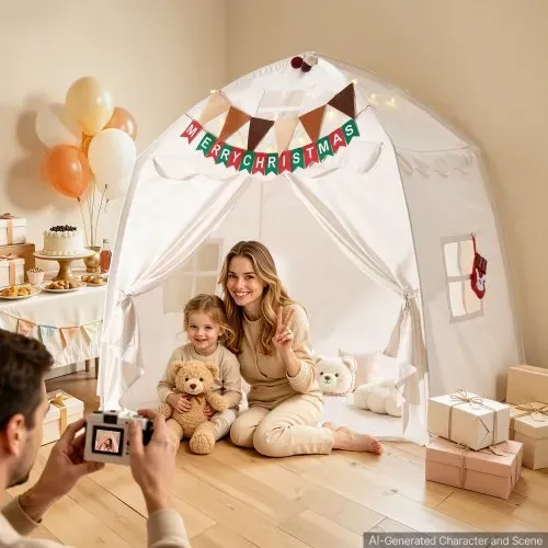 VEVOR Spielzelt Kinderzelt Tipi Zelt Kinderspielhaus 1500x960x1500 mm Beige, Möbel für Kleinkinder, mit Fiberglasrahmen, Gepolsterter Matte, Sternenlichtern, Tragetasche, Flagge & Atmungsaktivem Fenster – Bild 7