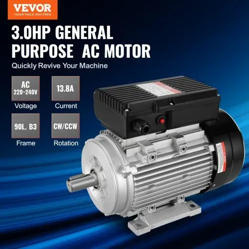 VEVOR 2,2 kW Elektromotor 2800 U/min, Wechselstrom 220–240 V, 13,8 A, 90 l, B3-Rahmen, Luftkompressormotor einphasig, 24 mm Keilwelle, Rechts-/Linkslauf für landwirtschaftliche Maschinen und allgemeine Geräte VEVOR 2,2 kW Elektromotor 2800 U/min, Wechselstrom 220–240 V, 13,8 A, 90 l, B3-Rahmen, Luftkompressormotor einphasig, 24 mm Keilwelle, Rechts-/Linkslauf für landwirtschaftliche Maschinen und allgemeine Geräte