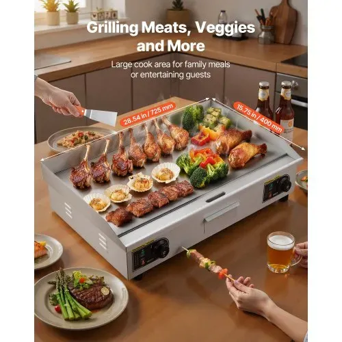 VEVOR Gewerbliche Elektrische Grillplatte 4400 W, Tischgrillplatte 725×400 mm Grillfläche, 50–300 °C Elektrogrill mit 2 Spateln & 2 Bürsten & 4 Fußpolstern, für Steaks Pfannkuchen Pizza, Ohne Stecker VEVOR Gewerbliche Elektrische Grillplatte 4400 W, Tischgrillplatte 725×400 mm Grillfläche, 50–300 °C Elektrogrill mit 2 Spateln & 2 Bürsten & 4 Fußpolstern, für Steaks Pfannkuchen Pizza, Ohne Stecker
