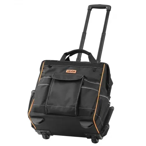 VEVOR Werkzeugtasche mit Rollen, 50 kg Tragkraft, 25 Taschen, Arbeitsrucksack, verstellbarer Teleskopgriff & stabiler Standfuß, Werkzeugtaschen-Organizer für Bau, Mechanik, 390x290x420 mm – Bild 8