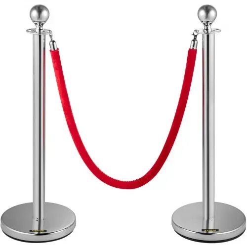 VEVOR Personenleitsystem 8 Ständer, 90 cm Gesamthöhe Absperrung, Abgrenzungsständer Leitpfosten, Absperrständer mit 1,5 M Länge Gürtel für Hochzeit Flughafen, Ständer aus Stahl und Eisen, Silber Rot – Bild 9