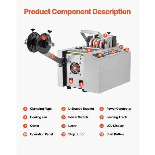 VEVOR Automatischer Schrumpfschlauchschneider, Kabelrohrschneidemaschine mit 1–85 mm Schnittbreite, 0,1–99999,9 mm Länge, Rohrschneider für Schrumpfschläuche, Fiberglasrohre, Kabel, Wachsschläuche – Bild 5