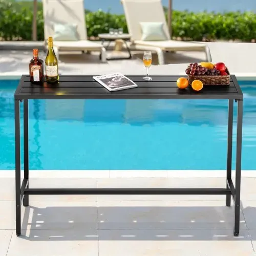 VEVOR Bartisch, 1400 x 375 x 980 mm, Bistrotisch, Stehtisch mit Metallgestell, rechteckige Esstische, Küchentisch, Tresentisch, Partytisch, Gartenmöbel für Balkon, Garten, Poolrand – Bild 7