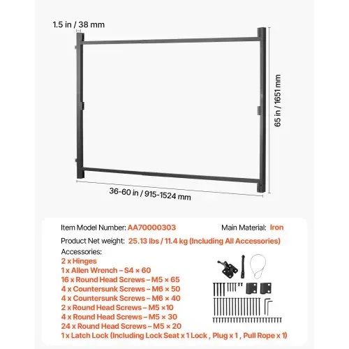 VEVOR Torbausatz passend für 915 bis 1524 mm breite Öffnungen, verstellbarer Torrahmensatz aus Eisen, durchhangsicherer Torrahmensatz mit Riegelschloss & Schrauben, für Holzzaun, schwarz – Bild 6